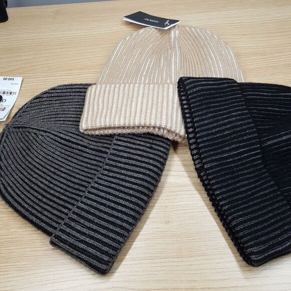 ALFANI 3-PACK Mens Beanie Hat Tan Black Gray Ribbed Fold Over Cuffed Stretch - Picture 2 of 6